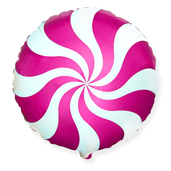 18" Magenta Peppermint Swirl Candy Satin Balloon