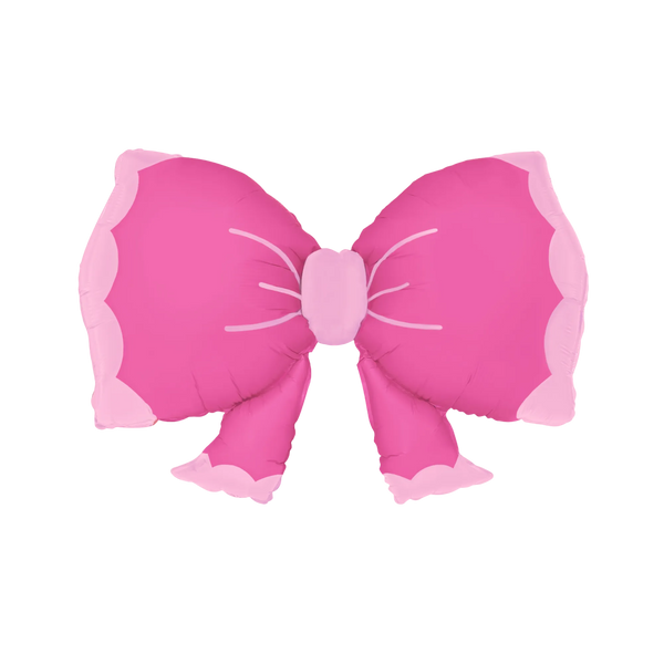 a pink bow shaped foil helium balloon