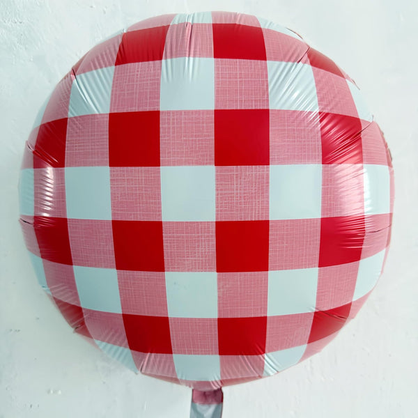 18" Red and White Gingham Foil Mylar Helium Balloon