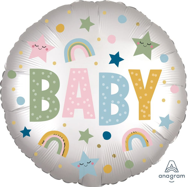 satin_infused_natural_babypastelrainbowandstarsfoilheliumballoon for pick up and delivery in pittsburgh