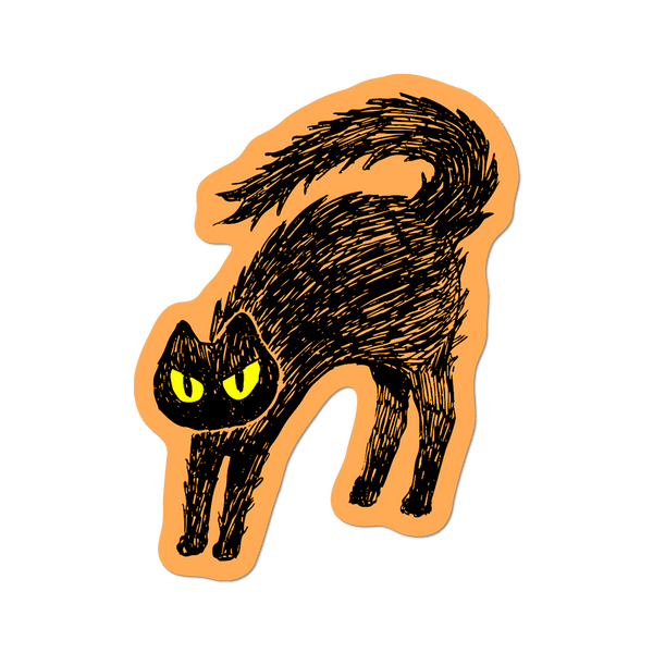Black cat vinyl sticker with an orange background 