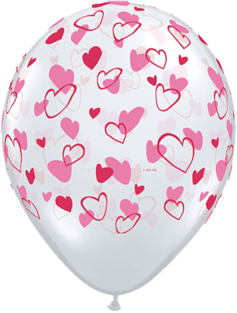 11"  Clear Balloon with Red and Pink Hearts