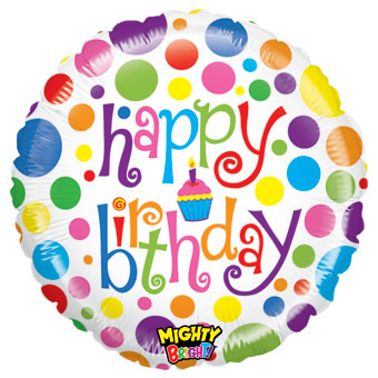 21"Happy Birthday Vintage Rainbow Spotty Gumball Balloon