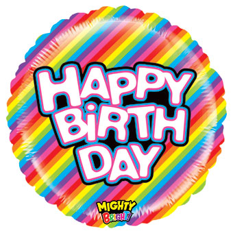 21"Happy Birthday Vintage Rainbow Stripey Balloon