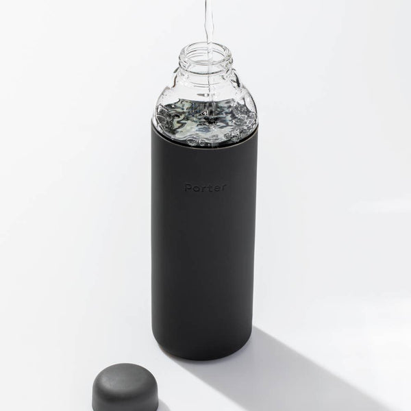 Porter Glass and Silicon Reusable Water Bottle in Charcoal