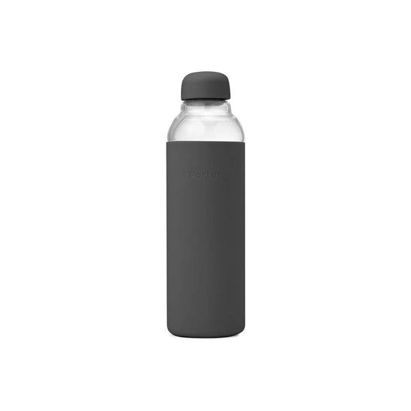 Porter Glass and Silicon Reusable Water Bottle in Charcoal