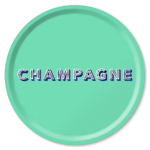 Birchwood Champagne Tray - Round Seafoam