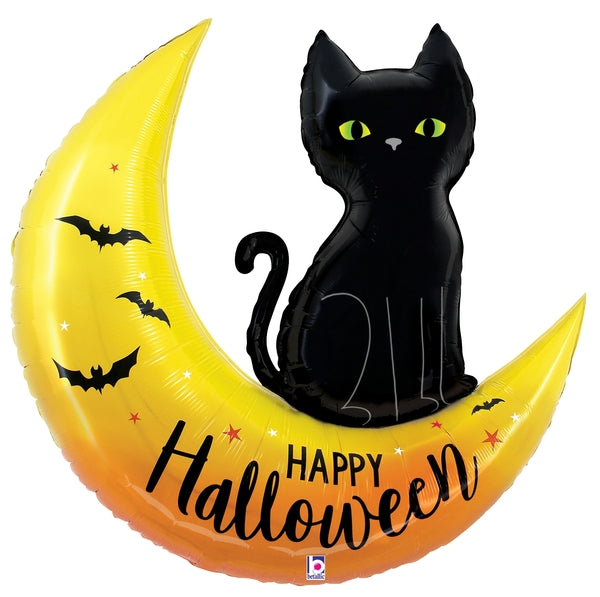 30" Kitty Happy Halloween Moon Balloon