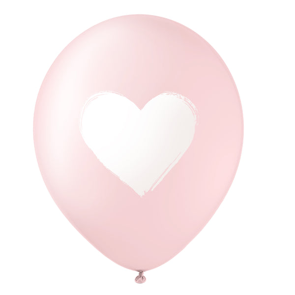 12 Pack 12" Heart Balloons - Pink & White