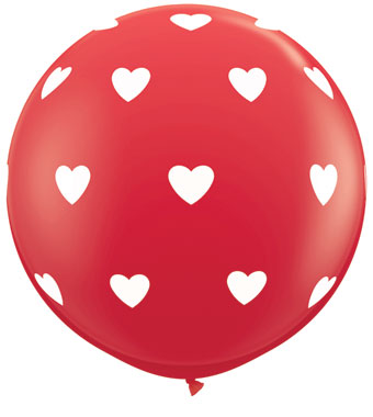 3' Red Balloon with White Hearts