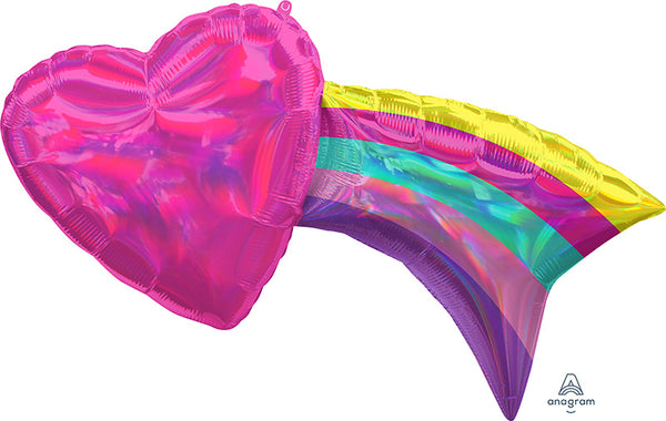 33" Iridescent Rainbow with Heart Balloon