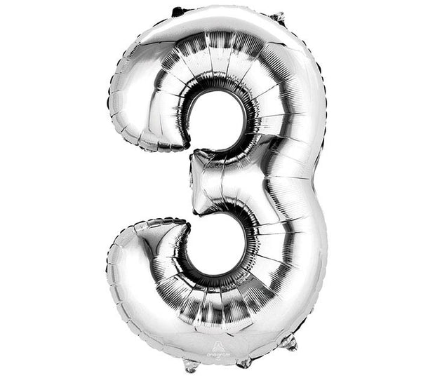 34" Foil '3' Number Balloon (more colors)