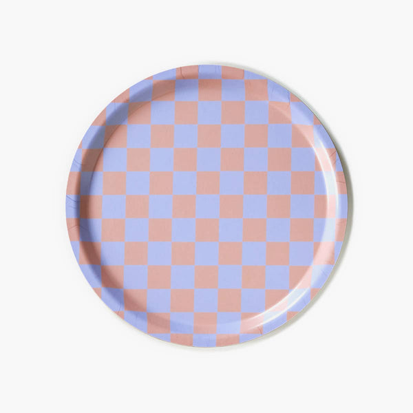 Checker Lilac/Peach Round Tray by BLU KAT