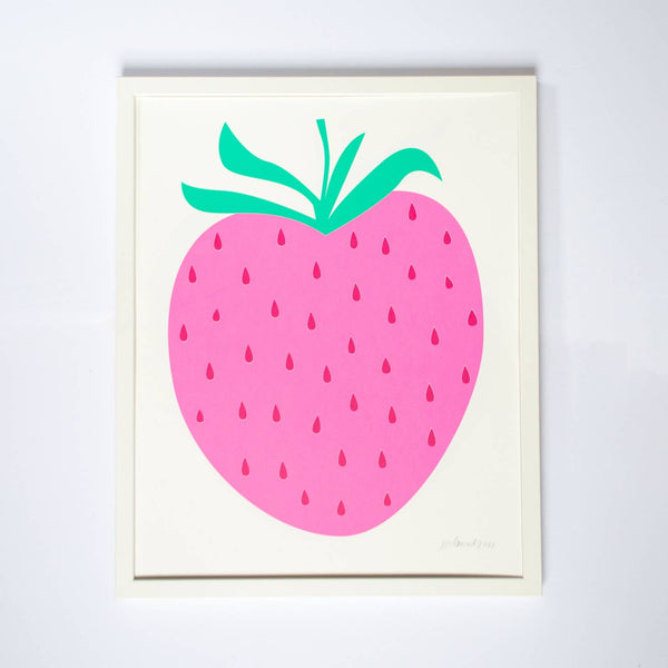 Strawberry Pastel Neon Pink Art Print by Banquet - Framed