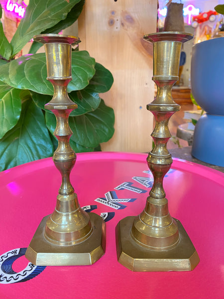 Set of 2 Vintage Brass Candle Holders