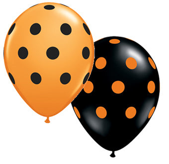 11" Black & Orange Polka Dot Balloon