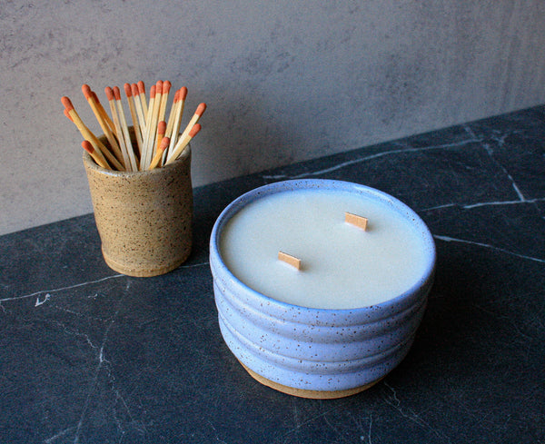 Suma Ceramics Hand Thrown Double Wood Wick Candle - Clean Slate