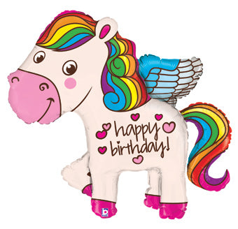 45" Happy Birthday Rainbow Pony Balloon