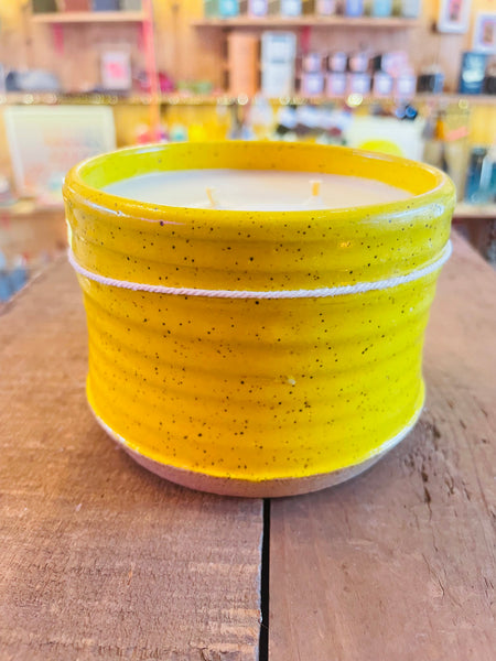 Yellow Vessel- Jasmine, Flower, Lemon Ceramic Candle by Suma Wares