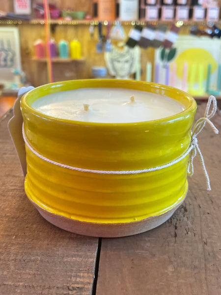 Yellow Vessel- Jasmine, Flower, Lemon Ceramic Candle by Suma Wares