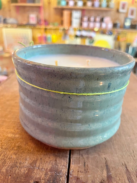 Seafoam Green Vessel - Patchouli & Lemongrass Ceramic Candle by Suma Wares