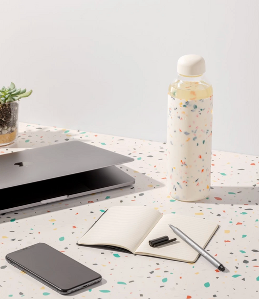 Porter Glass and Silicon Reusable Water Bottle in Terrazzo Cream