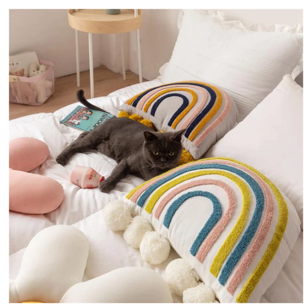 Cotton & Terry Pom-Pom Rainbow Pillow 🌈