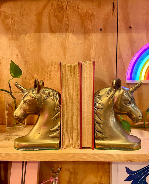 Vintage Brass Unicorn Bookends