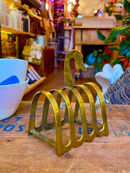 Vintage Brass Swan Toast Keep