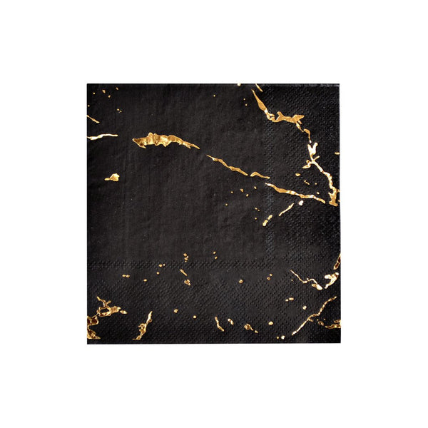 Cocktail Napkin- Black & Gold Marble