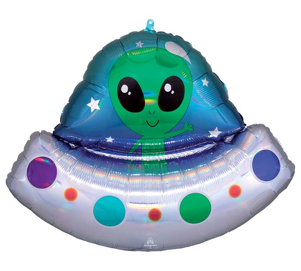 28" Cute Alien Flying Saucer Foil Balloon