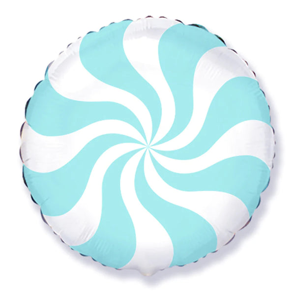 18" Baby Blue Peppermint Swirl Candy Balloon