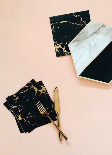 Cocktail Napkin- Black & Gold Marble
