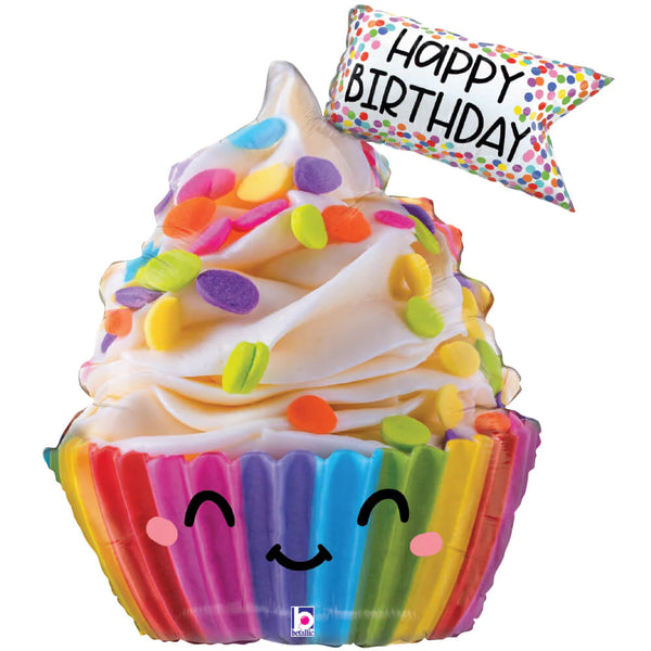 31" Rainbow Cute Cupcake Birthday Foil Balloon