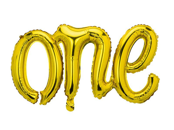 gold ONE foil letter script air filled balloon delivery pittsburgh