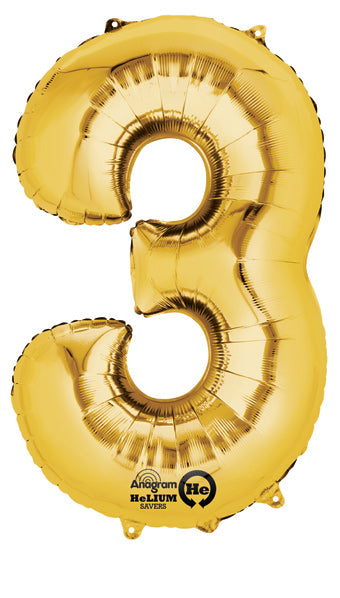 34" Foil '3' Number Balloon (more colors)