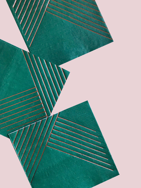 Cocktail Napkin- Emerald &  Rose Gold
