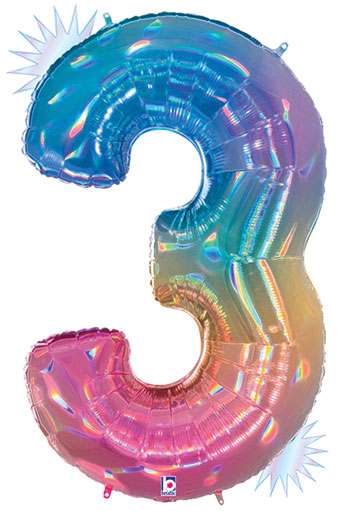 rainbow three foil number helium balloon delivery pittsburgh