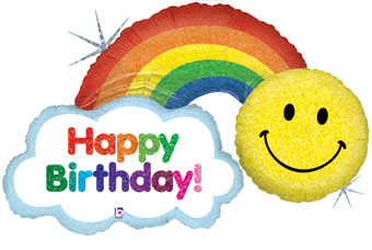 45" Holographic Happy Birthday Rainbow Smiley Balloon