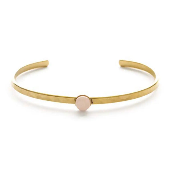 Hammered Gold Plated Rose Quartz Cuff Bracelet