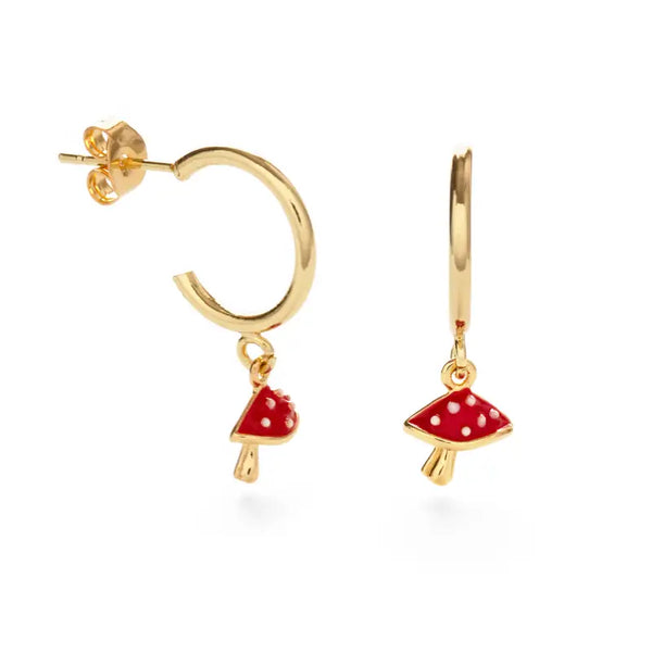 Tiny Mushroom Hoop Earrings